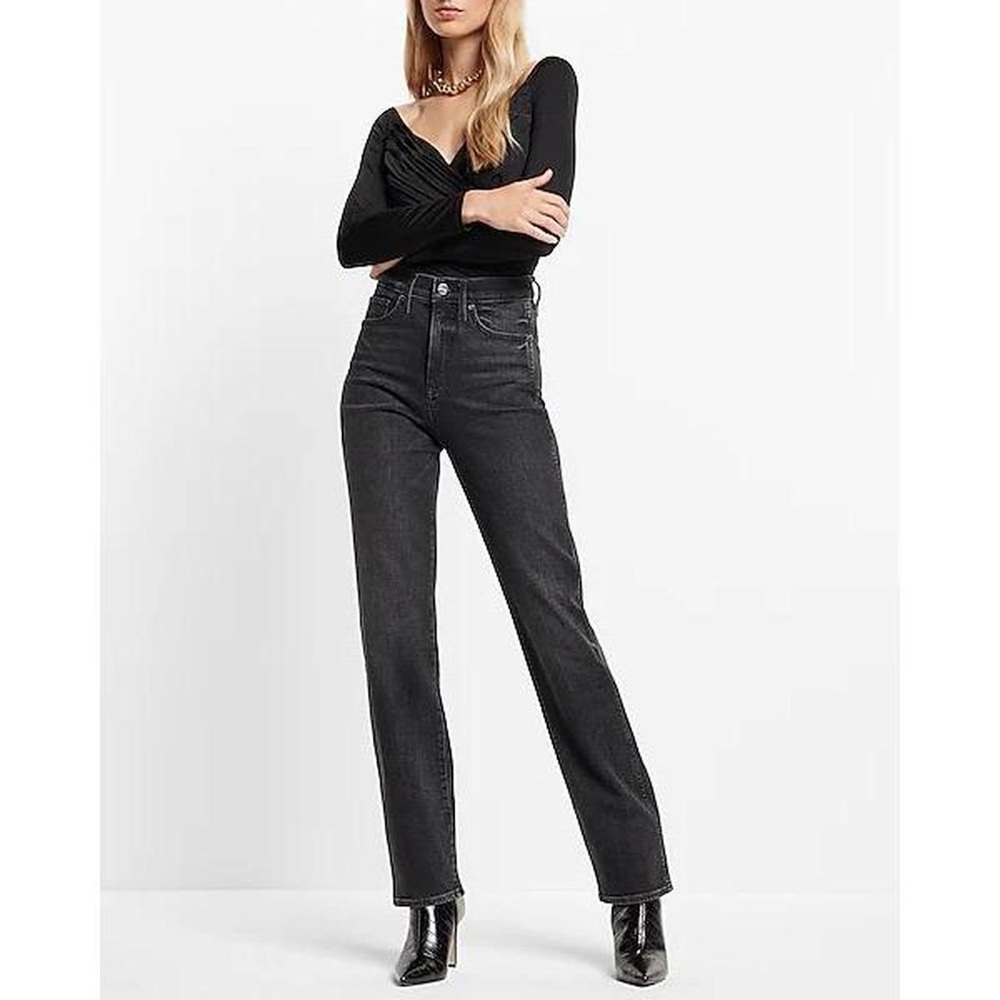 Express Super High Waisted Washed Black Modern Straight Jeans Size S 0 2 4